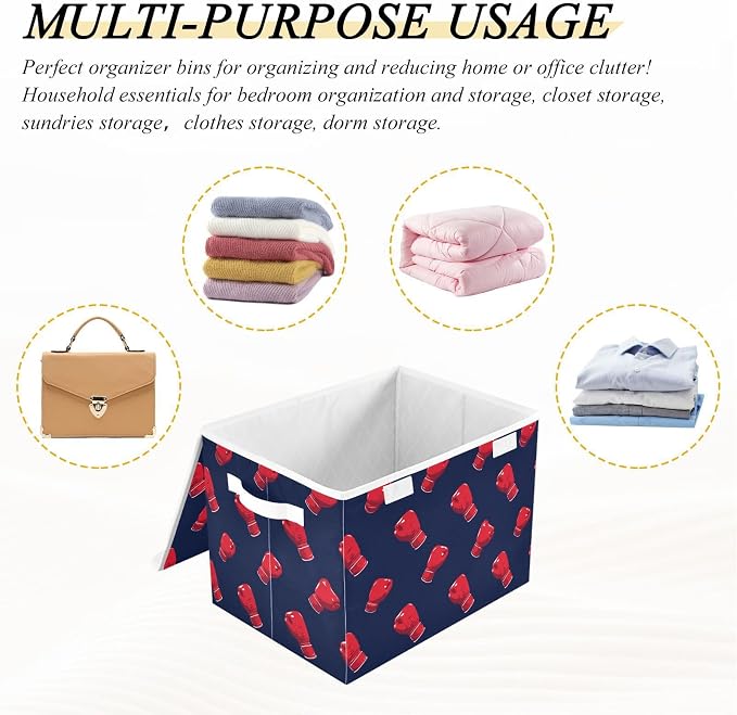 Kcldeci Storage Box with Lid Red Boxing Glove Storage Bins Organizer Container - Image 7