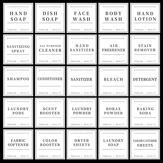 TESWEY 30PCS Waterproof Labels for Bottles, Minimalist Bathroom and Laundry by TESWEY