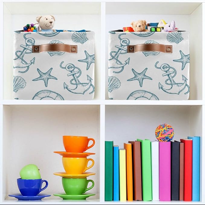 Coastal Anchor Nautical Theme Storage Basket Fabric Laundry Baskets Starfish - Image 8