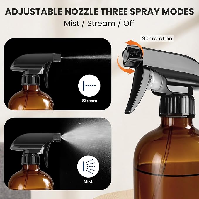 Veco Glass Spray Bottles 16 oz, 2 Pack – Refillable Empty Spray Bottles - Image 2