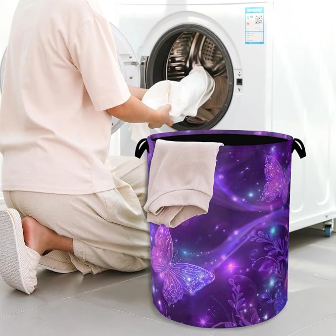 Purple Butterfly Laundry Hamper, Sparkling Dirty Clothes Laundry Basket - Image 7