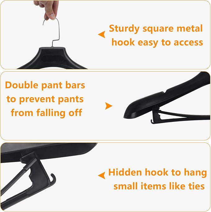 Plastic Extra Wide Suit Hangers, Width: 17.7", Notched Shoulders & Metal Hooks - Image 3