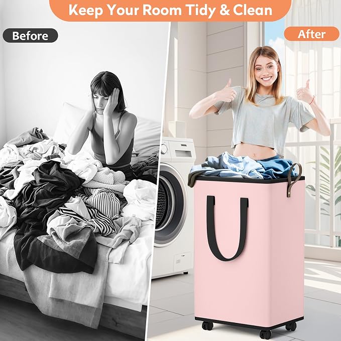 Laundry Basket with Wheels, Collapsible Laundry Baskets, Laundry Hamper with - Image 5
