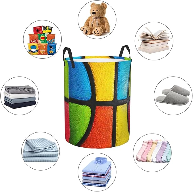 Colorful Basketball Texture Laundry Hamper Bag - Image 5
