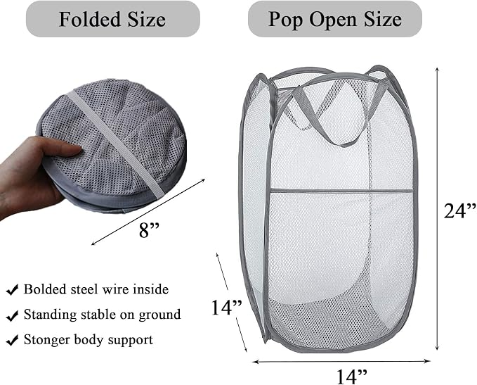 Larpur 2 Pcs Popup Mesh Laundry Baskets, Collapsible and Portable Clothes - Image 2