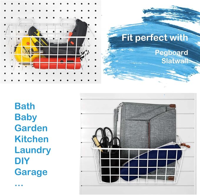 G.CORE 4 Pack Pegboard Baskets, Metal Shelves Hooks to 1/8" 1/4" Peg Boards - Image 6