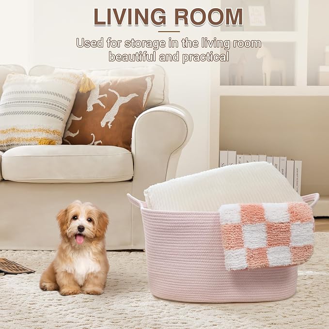 YOUDENOVA Nursery Storage Basket，21.6''×14.9''×11.8'' Rectangle Cotton Rope - Image 3