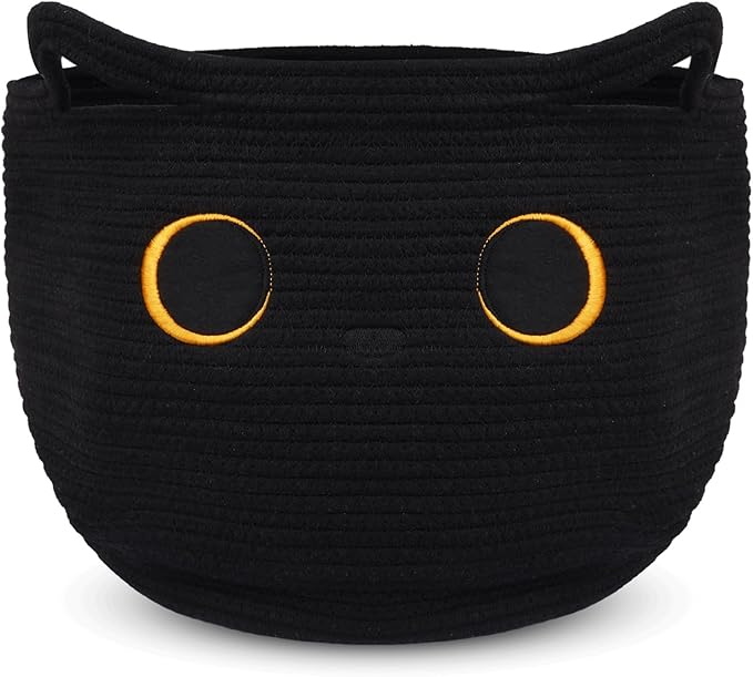 Cute Black Cat Round Basket by Hkojewp