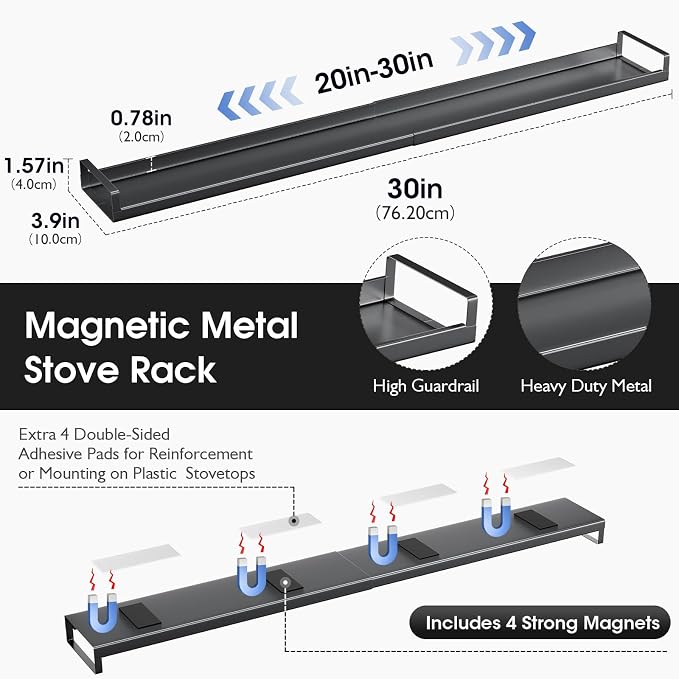 Bumusty 4X Strong Magnetic, Seasoning Organizer Kitchen Shelves, Matte Black - Image 2