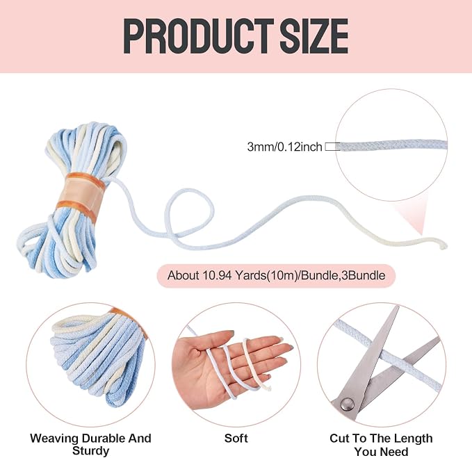 98.46 Feet Light Blue 3mm Macrame Cord Twisted Soft Macrame Rope Segment Dyed - Image 2