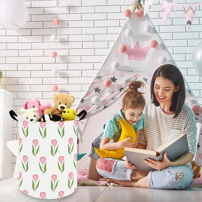 Tulip hamper, Girls Nursery Hamper, Waterproof foldable baby laundry basket - Image 2