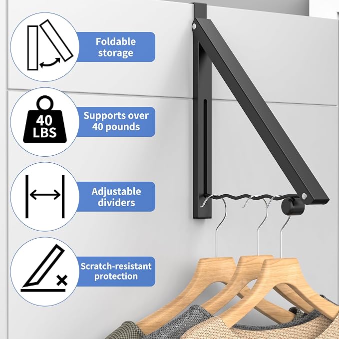 Clothes Drying Rack for Laundry Room Organization, Foldable Over The Door - Image 3