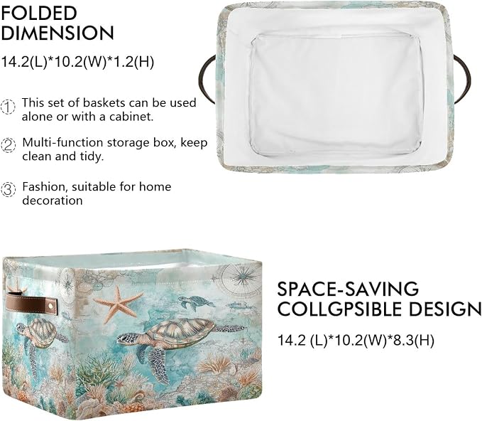Sea Turtle Storage Basket Fabric Storage Bin Nautical theme Baskets Coastal - Image 2