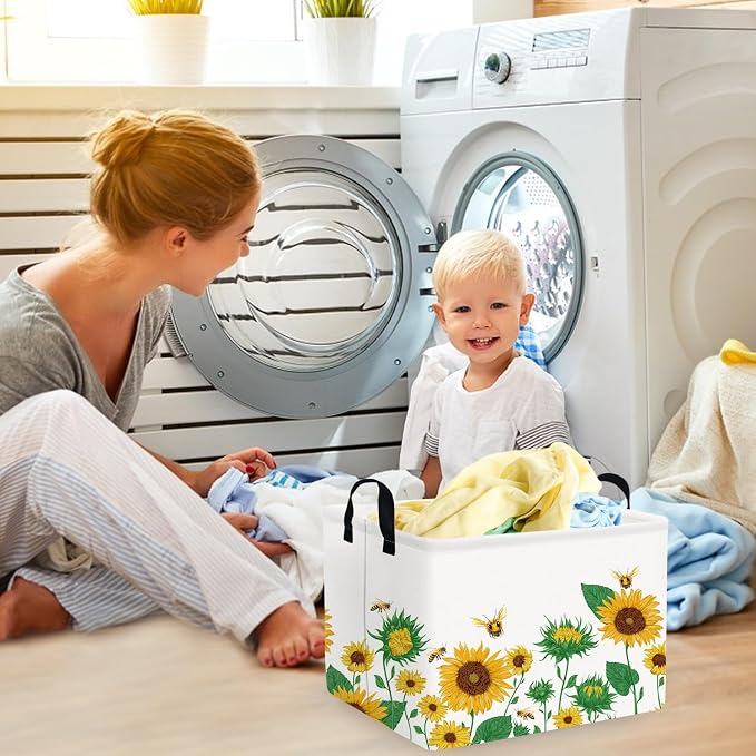 FXOLCSHE Rectangular Sunflower basket, Waterproof Canvas kids Laundry Nursery - Image 4