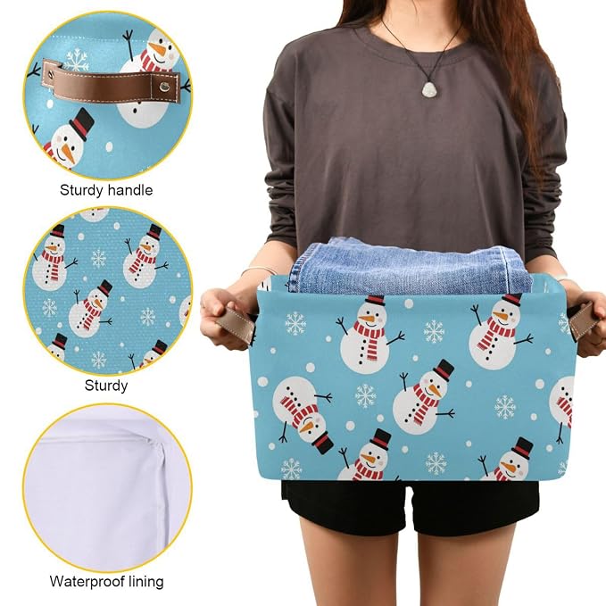 Winter Christmas White Snowman Pattern Rectangular Storage Bin Basket - Image 7