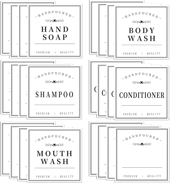 24PCS Bathroom Labels for Soap Dispenser, Bottle Labels for Hand Soap Mouthwash by HVSWLY