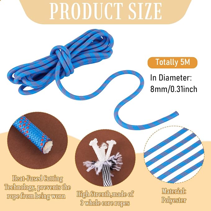 FASHEWELRY 5.47 Yards 8mm Round Polyester Cord Rope Thick Braid Macrame Cord - Image 3