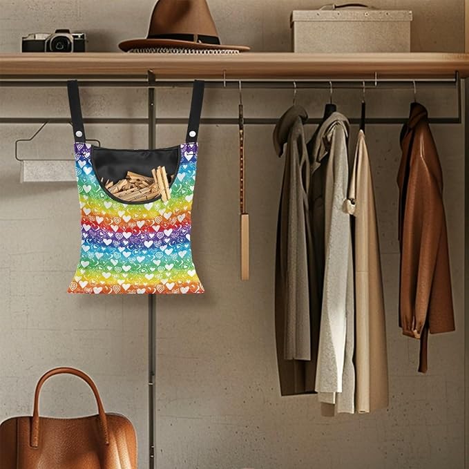 Rainbow Hearts Pin Collector Bag Clothespin Storage Bag Machine Washable - Image 4