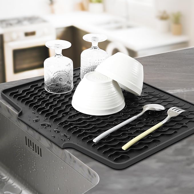 Silicone Dish Drying Mat with Drain Lip 16" x 13" Dish Drying Pad, Drain Mats by Unknown