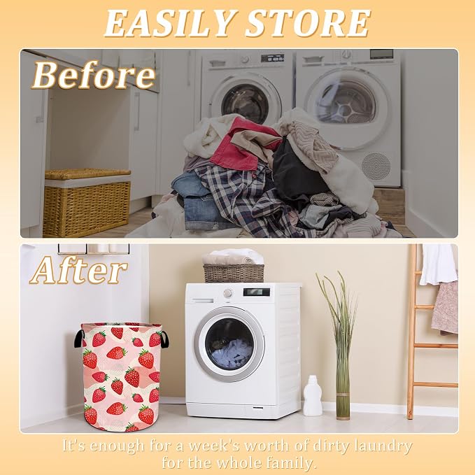 Laundry Hamper, Cute Strawberry Laundry Basket, Oxford Waterproof Foldable - Image 3