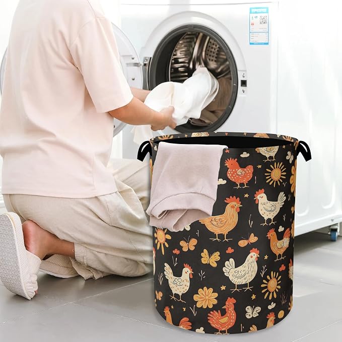 Cute Roosters Laundry Basket, Flower Butterfly Foldable - Image 7