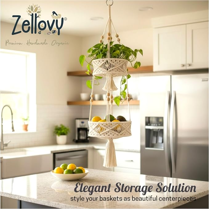 2 Tier Hanging Basket, Macrame Hanging Basket - Image 7