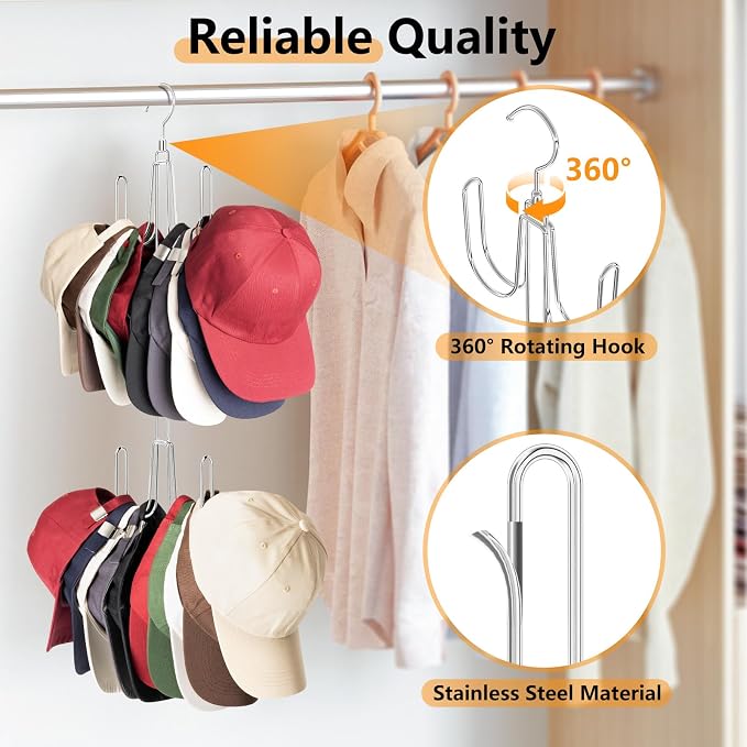 Hat Hangers for Closet, 1 Pack Stainless Steel Hat Organizer, Hat Racks for - Image 2