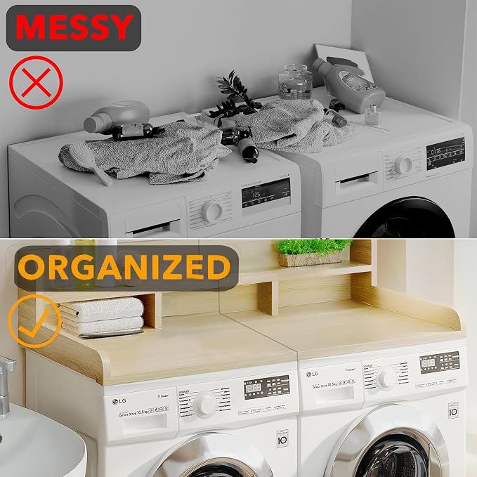 Washer Dryer Countertop With Shelf, 2-Tier Laundry Countertop with Edge Rails - Image 4