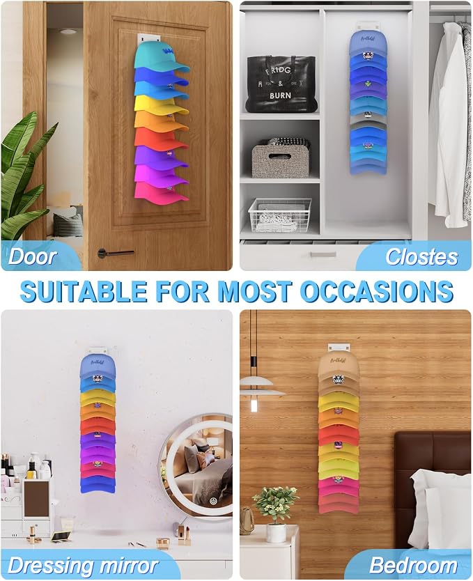 2 Pack Hat Organizer for Baseball Caps, Strong Adhesive Hat Rack for Wall - Image 7