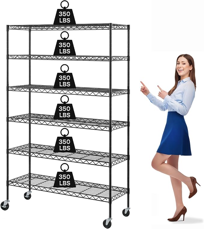 6-Tier Wire Shelving Unit with Wheels, 2100LBS Capacity NSF Certified by Meet+perfect