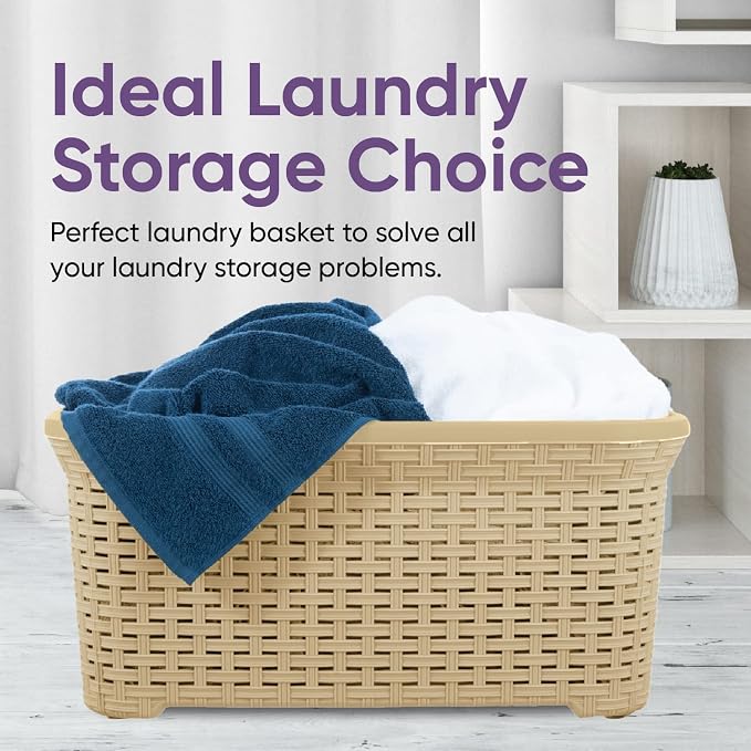 Superio Laundry Basket Plastic Storage Hamper Basket, Wicker Design 50 Liter - Image 3