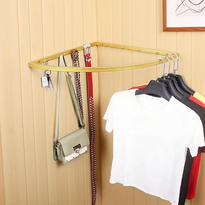 Iron Clothes Hanging Bar for Corner, Wall Mount Garment Clothing Storage Rack by Unknown