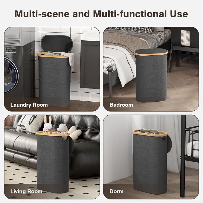 Slim Laundry Hamper with Lid, 60L Small Laundry Basket with Handles&Removable - Image 7