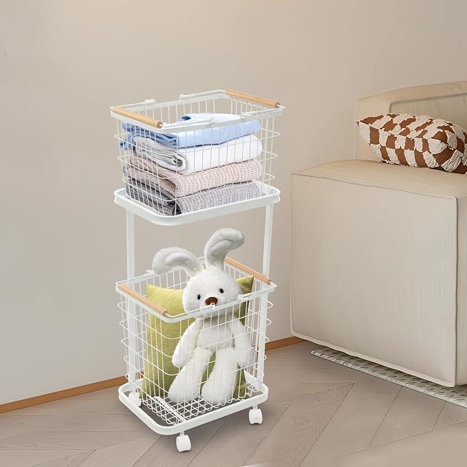 2-tier Laundry Basket, Wire Laundry Cart - Image 3