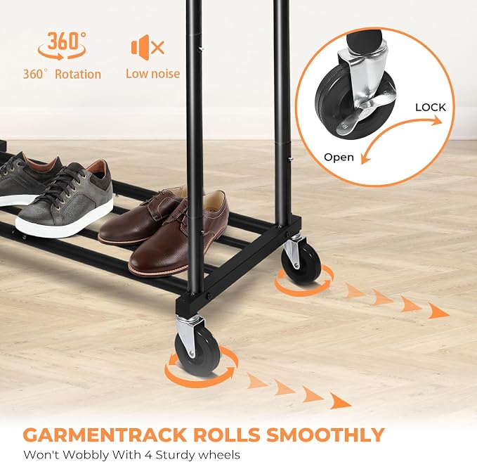 Stand Portable Black Double Rods Garment Rack - Image 5