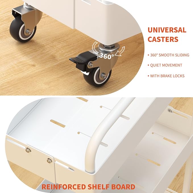 HOTEAGLE 3-Tier Rolling Cart Metal Expandable Utility Carts - Image 4