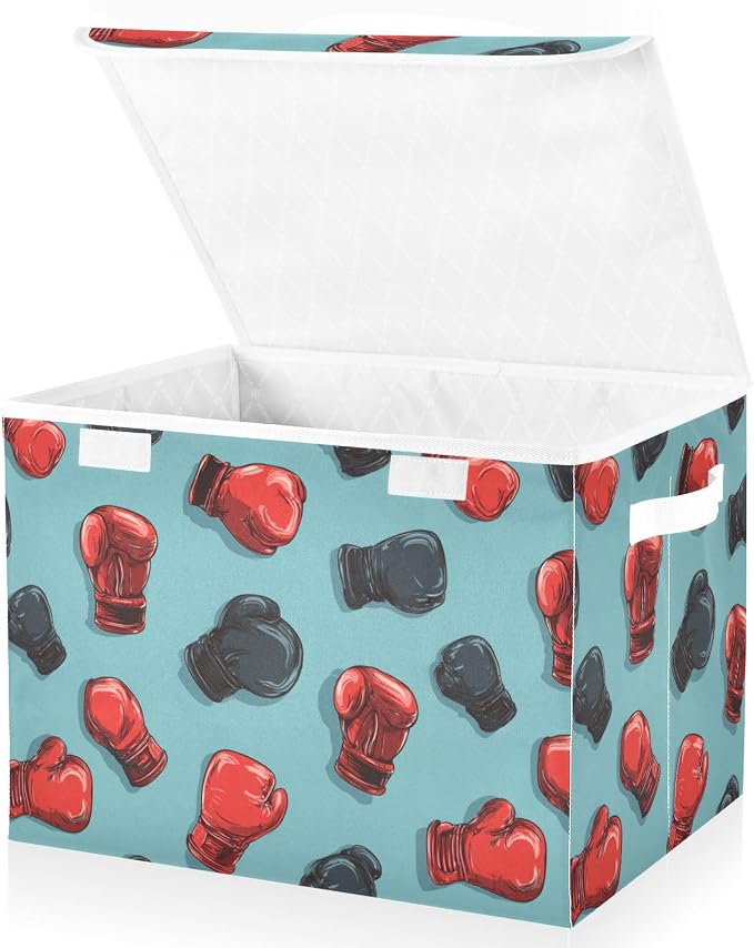Kcldeci Storage Box with Lid Red Black Boxing Gloves Storage Bins Organizer - Image 2