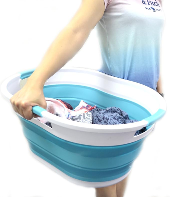 SAMMART 36L Collapsible 3 Handled Plastic Laundry Basket-Foldable Pop Up - Image 3