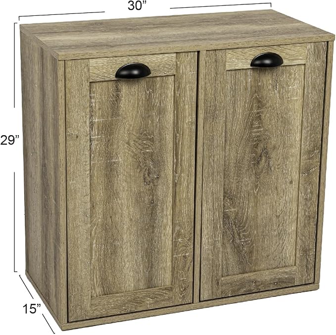 Household Essentials Laundry Sorter Cabinet, Oak Finish - Image 3