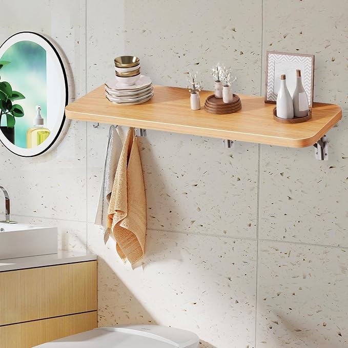 Folding Display Wall Shelf Wall Mounted Folding Table Wooden Board Foldable - Image 3