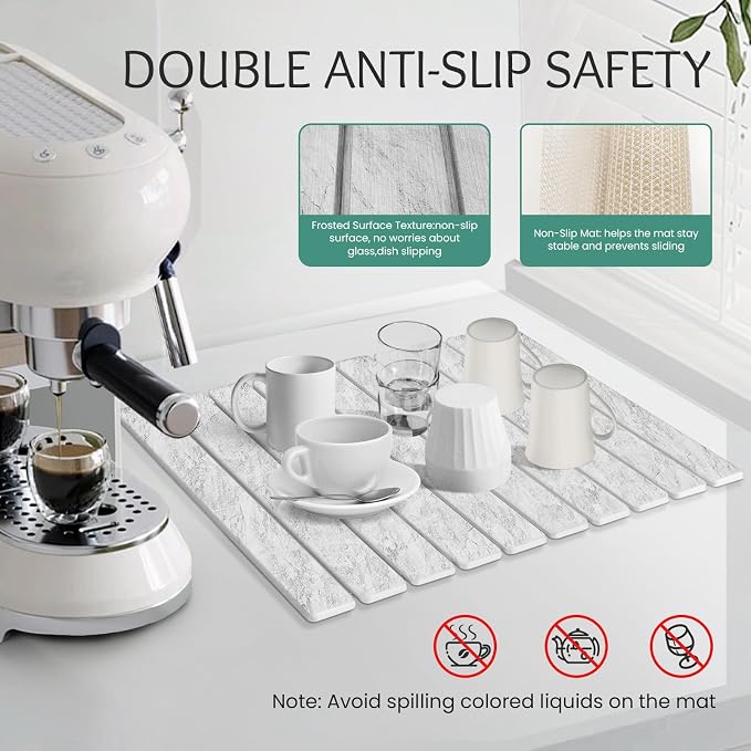 Stone Dish Drying Mat Collapsible Diatomaceous Earth Absorbent Mat Quick Dish - Image 4