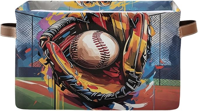 Baseball and Baseball Glove Storage Bins Fabric Storage Baskets by SUABO