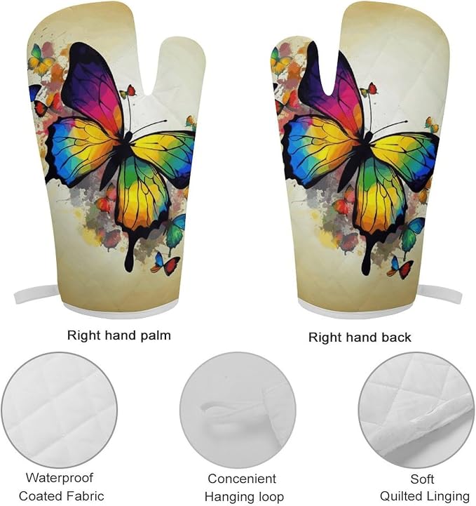 Color Butterfly Oven Mitts and Pot Holders Sets Heat Resistant Kitchen Oven - Image 5