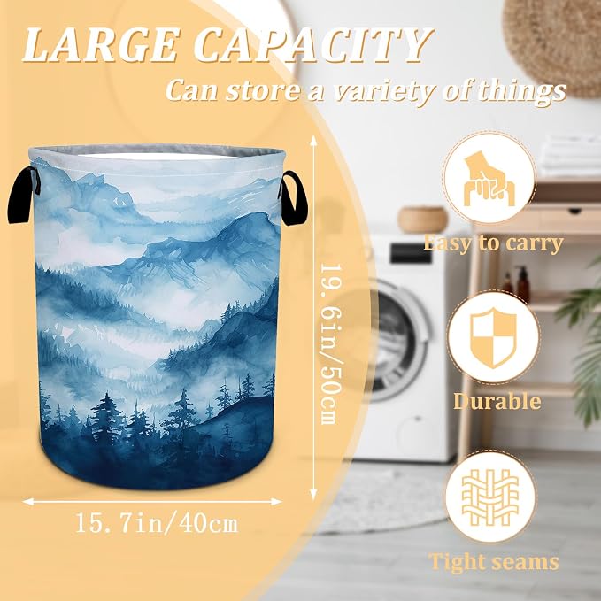 Blue Mountain Forest Laundry Basket, Foldable Waterproof Oxford Cloth Laundry - Image 2