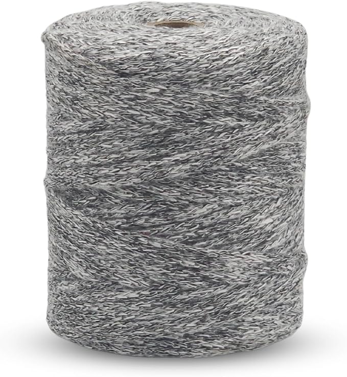 Black White Mix Knitted Macrame Cord 4mm x 54Yards, Macrame Rope, Cotton Like by Crocheta