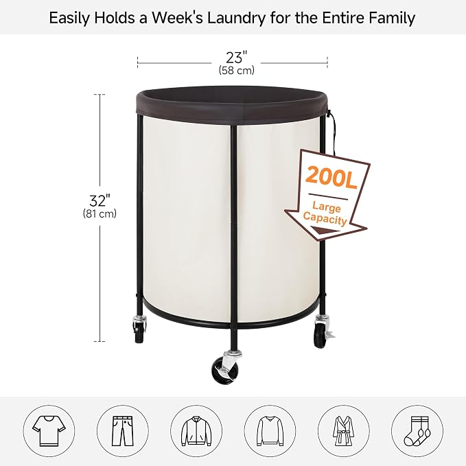 StorageWorks 52.8-Gallon Rolling Laundry Hamper, Heavy-Duty Round Laundry Basket - Image 2