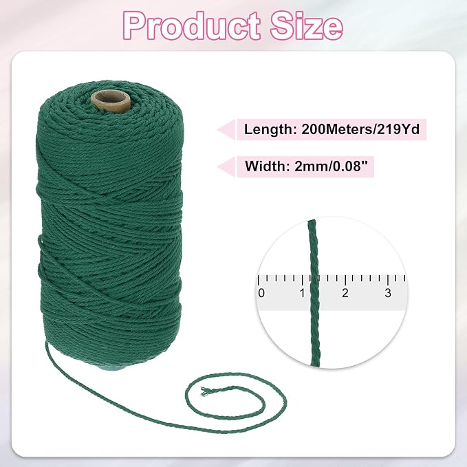 HARFINGTON Natural Macrame Cord 2mm x 220 Yards 3 Strand Twisted Cotton Macrame - Image 2
