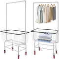 Wire Laundry Cart with Wheels & Hanging Rack, Heavy Duty Rolling Laundry Basket by Pinelicorn