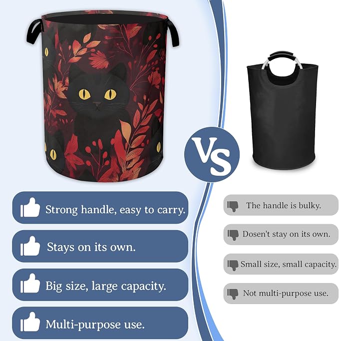 Funny Black Cat Laundry Basket, Foldable Oxford Cloth Leaf Laundry Hamper - Image 3