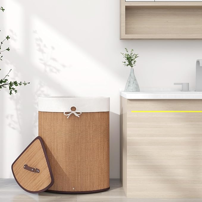 Julimoon Laundry Hamper with Lid, Bamboo Laundry Basket with Removable Liner - Image 2